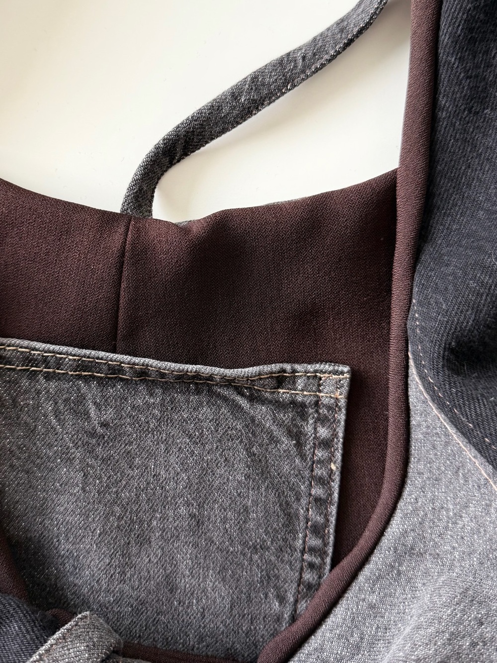 Handmade Upcycled Black Gray Patchwork Denim Hobo Shoulder Bag Adjustable Tie - Picture 5 of 7